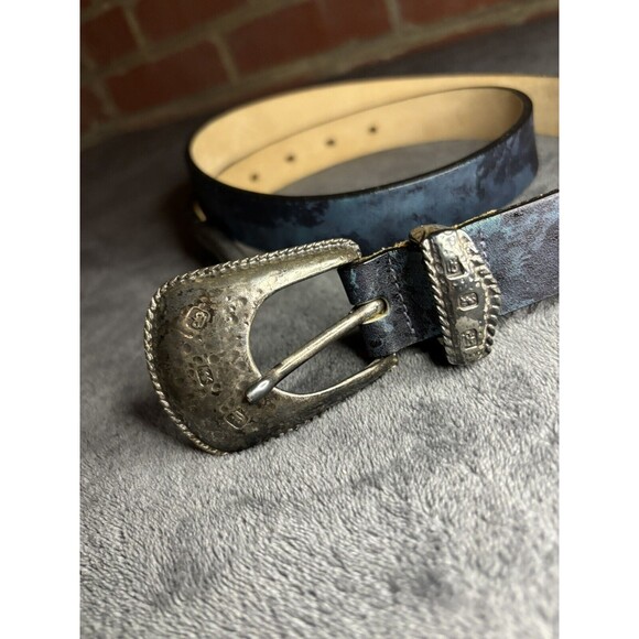 Streets Ahead Blue Leather Silver Metal Medium Belt USA Made Unique Design - Picture 2 of 8